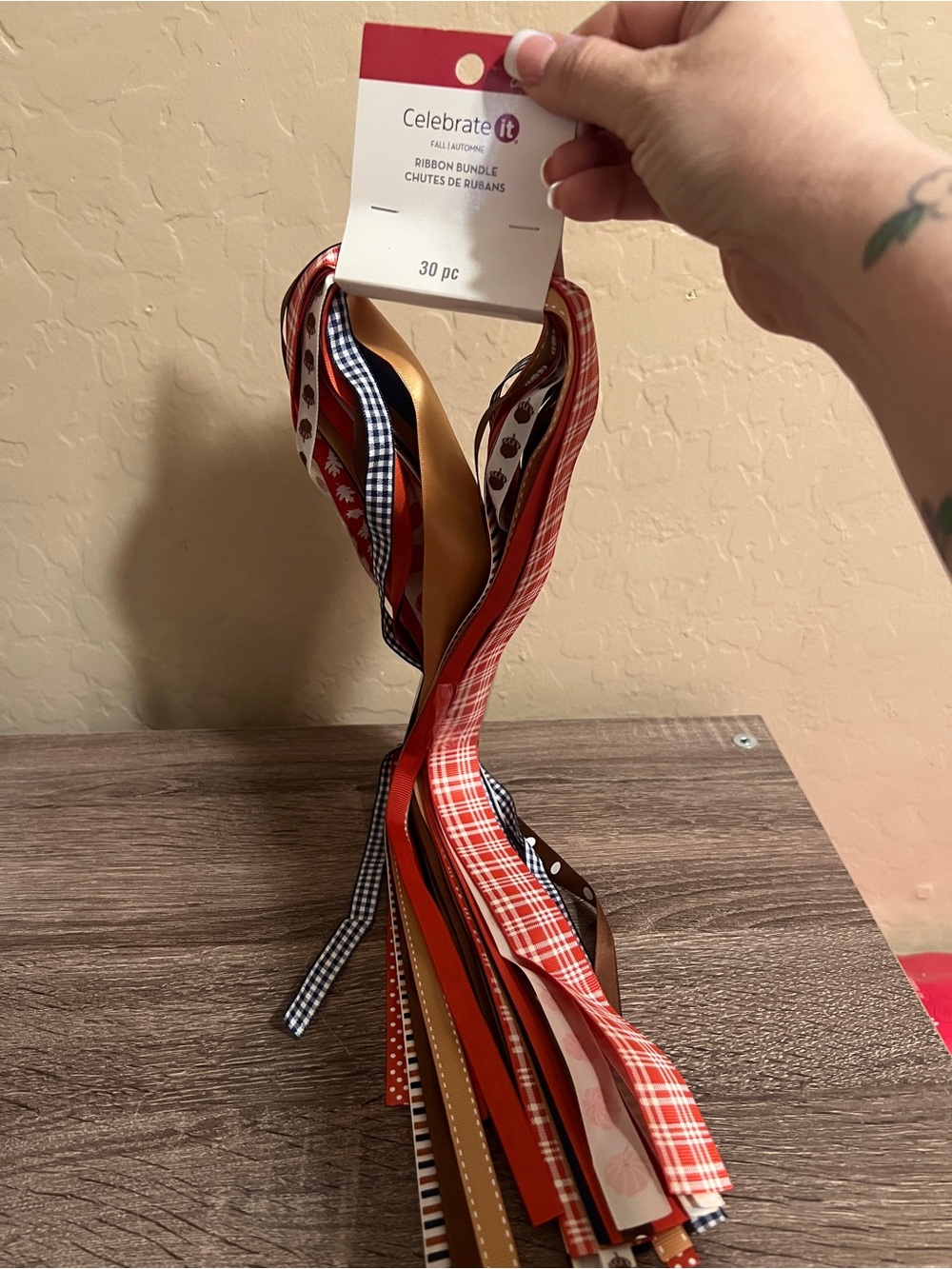 Celebrate It Fall Thanksgiving Ribbon Pumpkin Plaid Stripes Orange Yellow NWT - Picture 2 of 4
